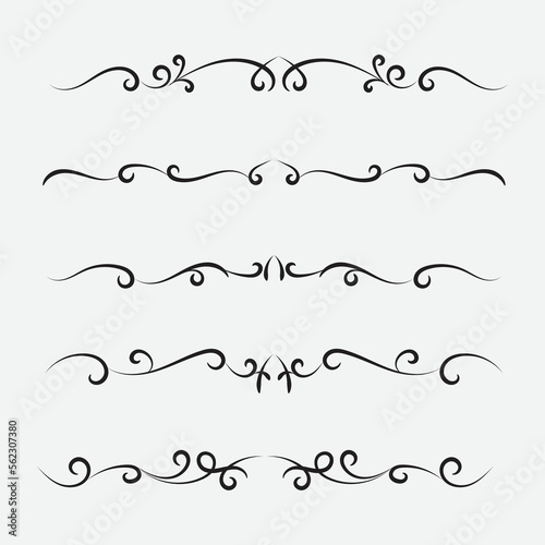 Set of ornamental filigree flourishes and thin dividers. Classical vintage elements  vector illustration
