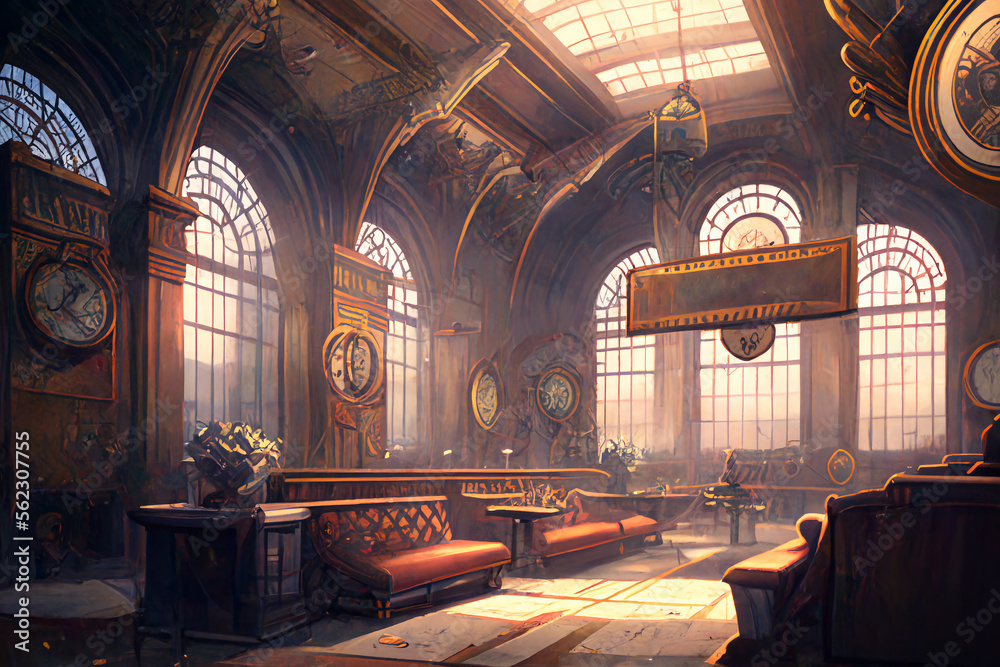 Fototapeta premium 美麗幻想的スチームパンク背景のイラスト(AI generated image)