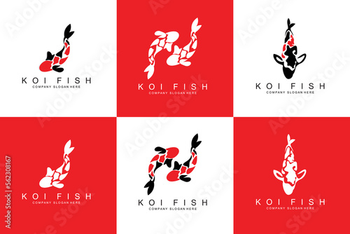 Koi Fish Logo Design, Ornamental Fish Vector, Aquarium Ornament Illustration Brand product