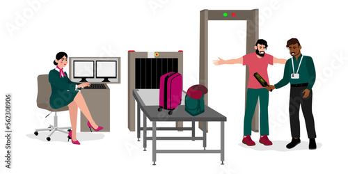 Airport baggage security scan portal flat vector