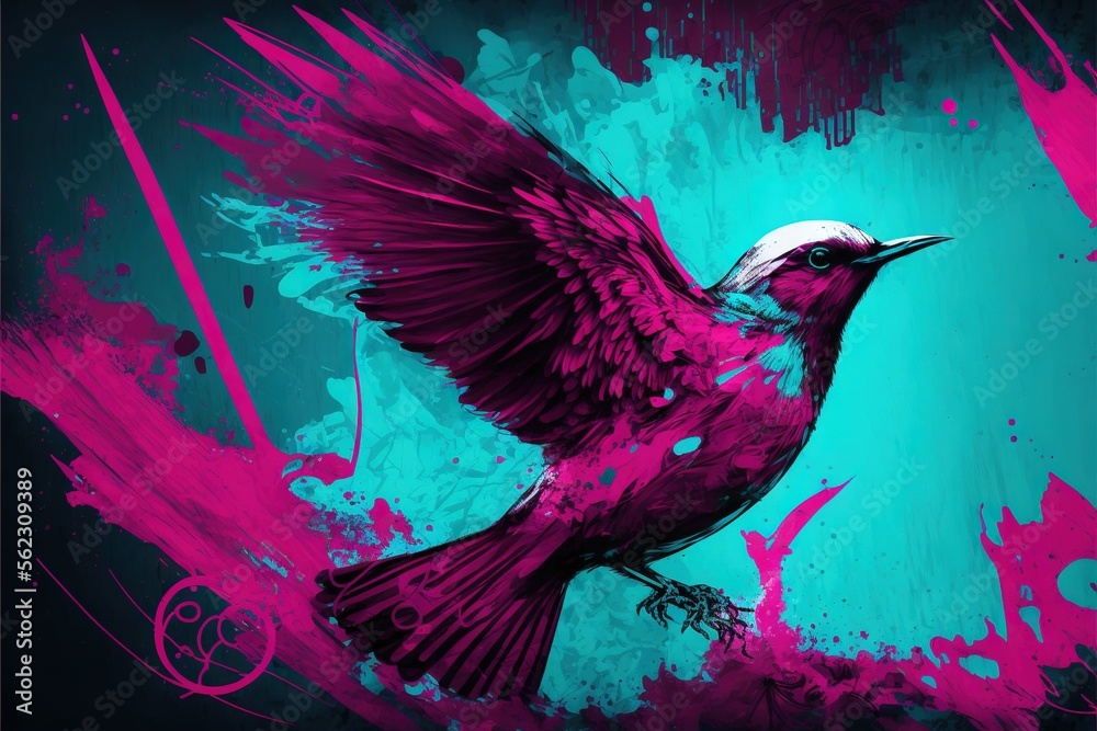 a bird with a white head and a black body and wings, with a blue