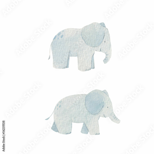 Canvas Print Beautiful stock clip art set with watercolor hand drawn cute safari elephant animals