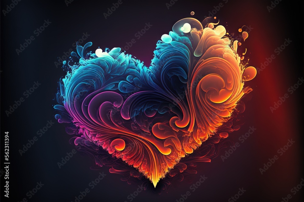 a heart shaped object with a black background and a red and blue ...