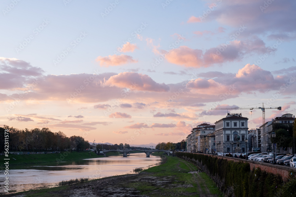 Fototapeta premium View of the evening town Florence; Italy. Panorama. Background. 