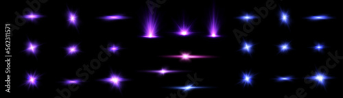 Set of light effects spotlight glowing light isolated on transparent background. light lines. Solar flare with rays and glare. Glow effect. Starburst with shimmering sparkles.