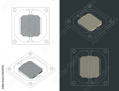 CPU water cooling block base blueprints
