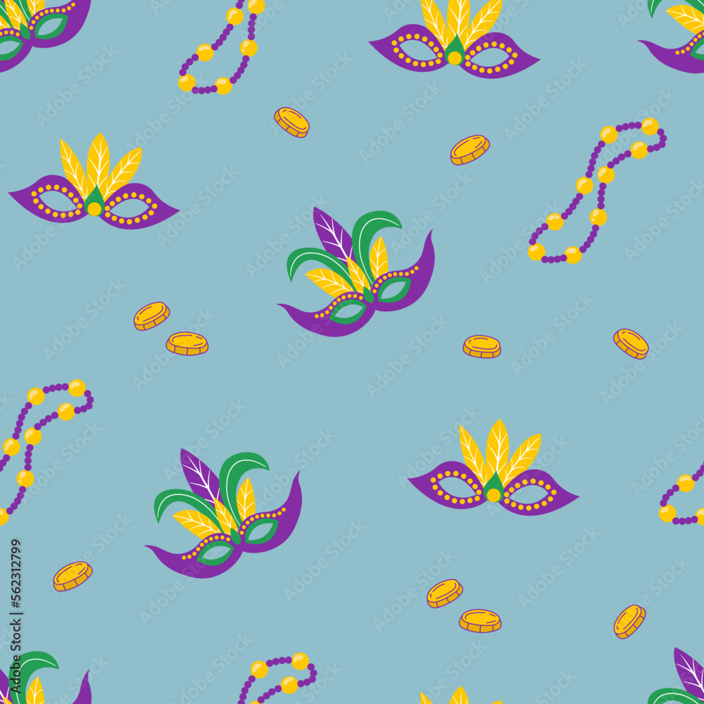 Seamless pattern Mardi Gras carnival. Design for fabric, textile, wallpaper, packaging.	