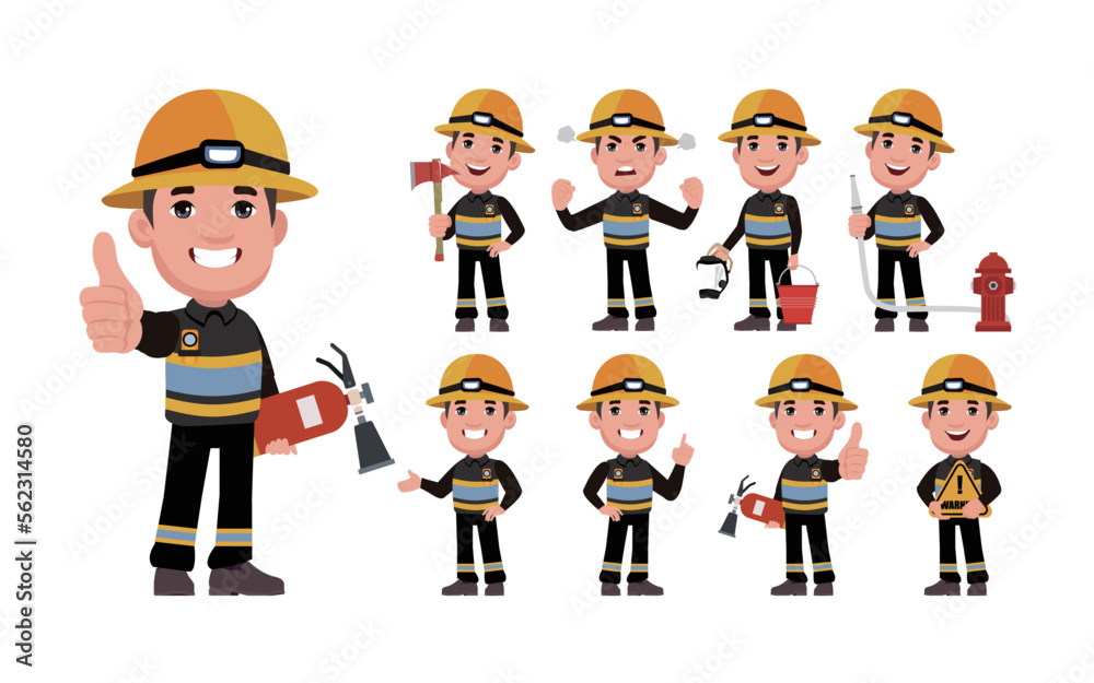 Firefighter with different poses