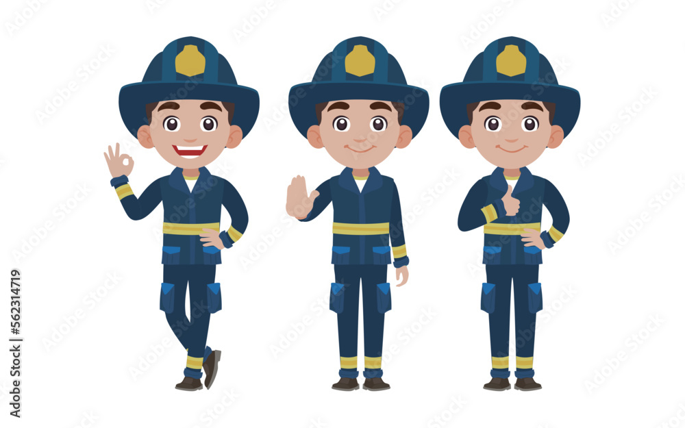 Firefighter with different poses