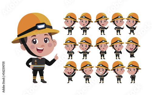 Firefighter with different poses