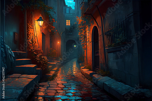 Lonely street alley wallpaper. generative ai