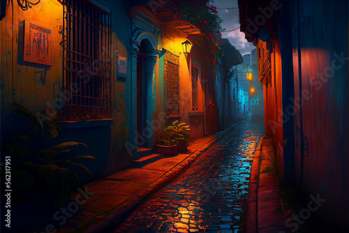 Lonely street alley wallpaper. generative ai © Julian