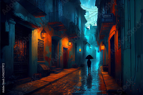 Lonely street alley wallpaper. generative ai © Julian