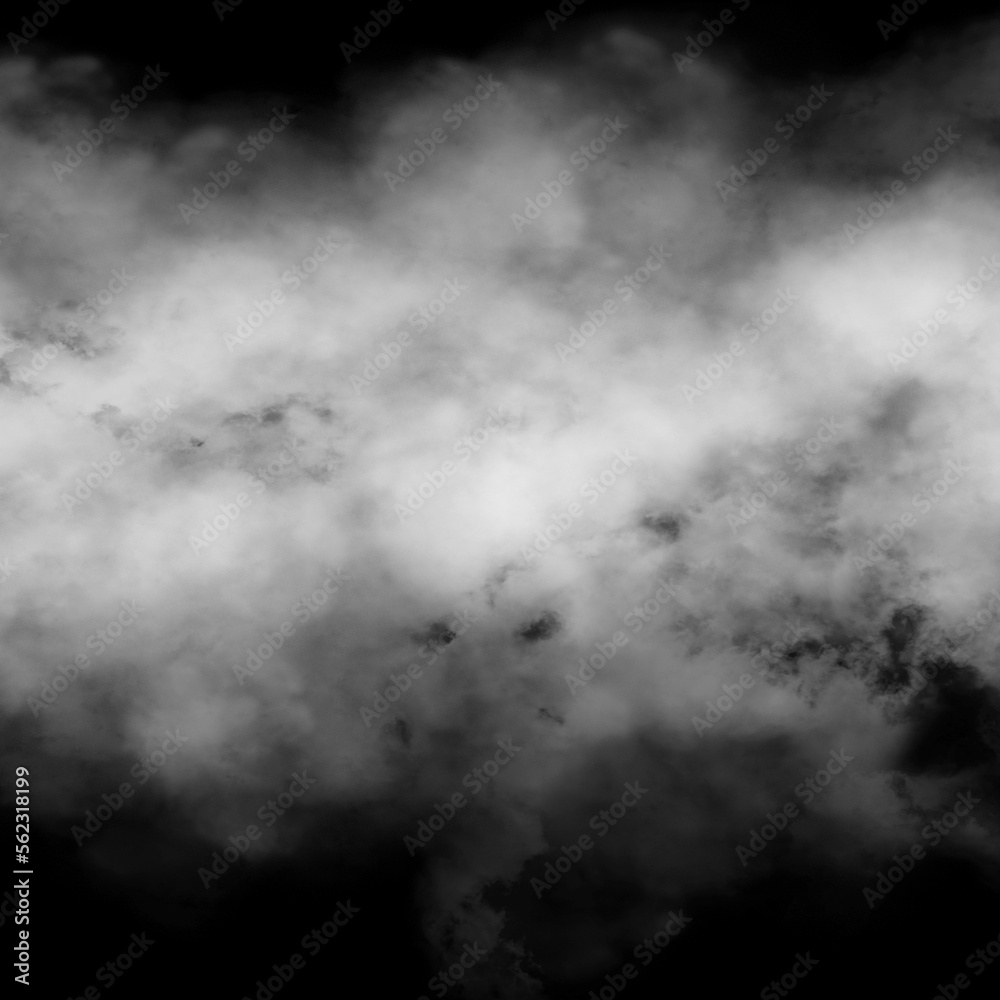 Cloud, fog, or smoke isolated on black background. Royalty high-quality free stock photo  image of white cloudiness, clouds, mist or smog overlays on black backgrounds. Copy space for design