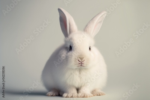 Flatlay picture of white baby rabbit created with Generative AI technology