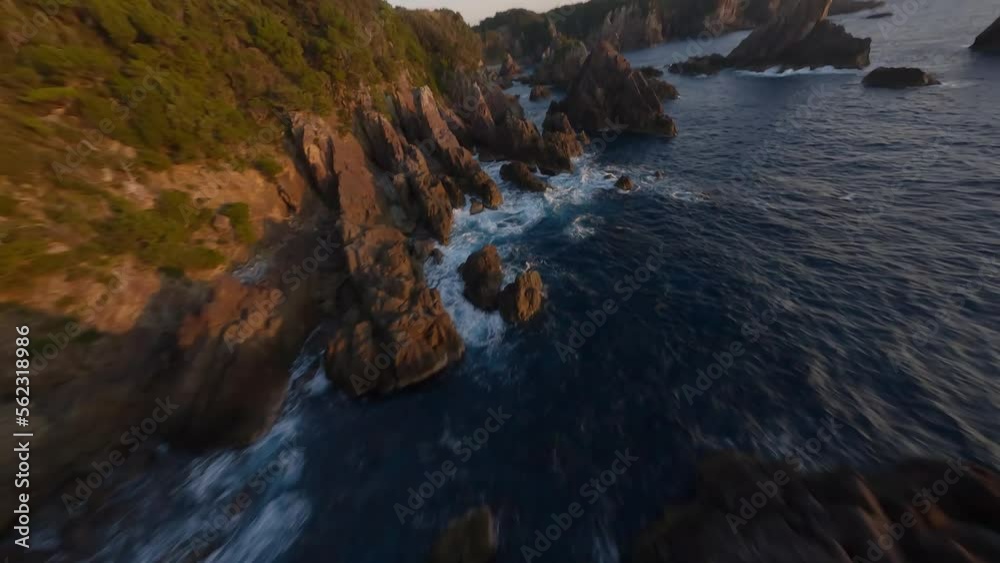 FPV drone at coast at sunrise FPV drone at coast at sunrise