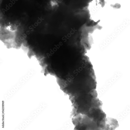 Abstract black puffs of smoke swirl overlay on transparent background pollution. Royalty high-quality free stock PNG image of smoke overlays on transparent background. Black smoke swirls fragments