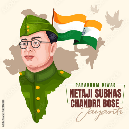 Typography of Netaji Subhas Chandra Bose Jayanti. Freedom Fighter and National Hero of India Netaji Subhash Chandra Bose. Parakram Divas, India army day celebration, Editable Poster Illustration.