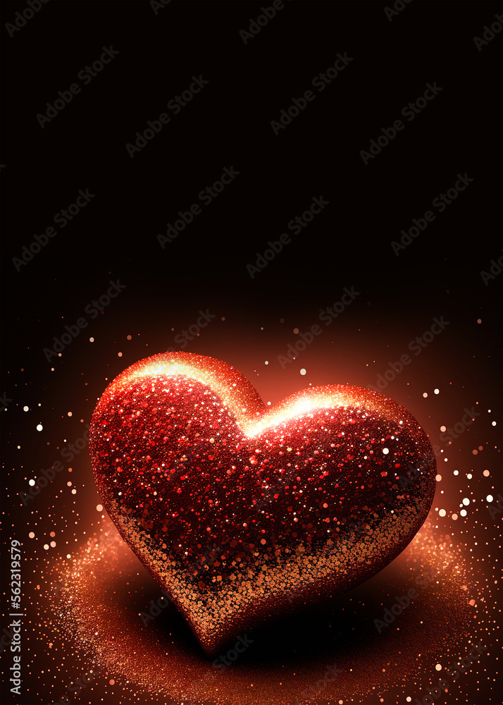 Shiny Red Glittery Heart Shape On Sparkle Light Background. 3D Render. Shiny Red Glittery Heart Shape On Sparkle Light Background. 3D Render.