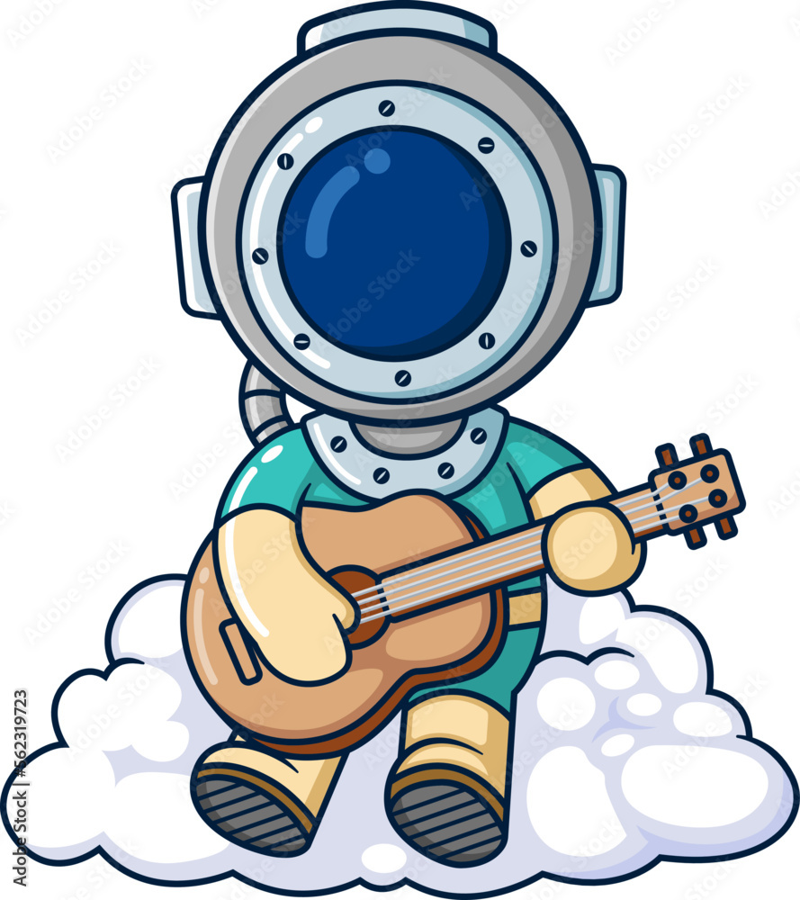 The diver playing guitar and sitting on cloud