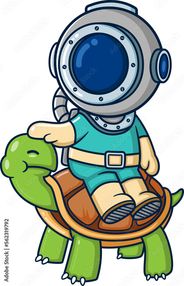 The diver sitting on a big turtle The diver sitting on a big turtle