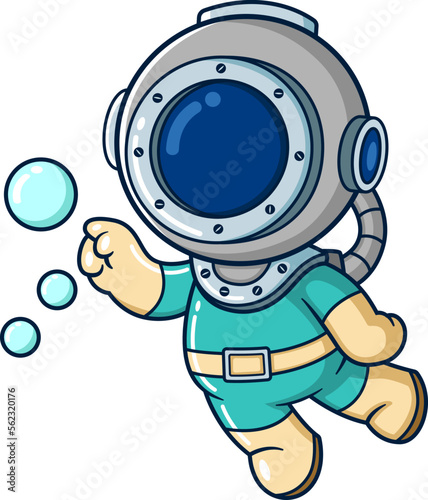 The diver playing with many bubbles