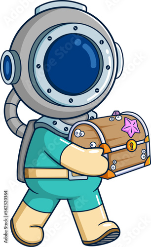 The diver brings an antique treasure chest