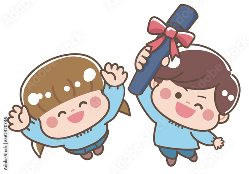 卒園・卒業イラスト喜ぶ子どもたち スモッグ