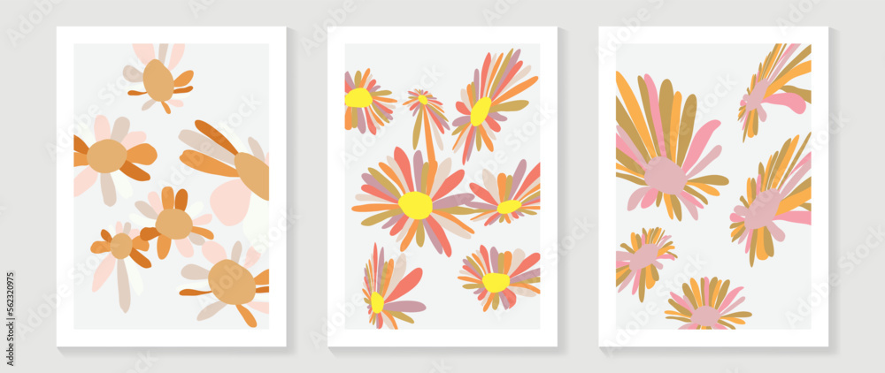 Abstract floral and botanical watercolor wall art vector set. Botanical flower with vibrant watercolor hand painting template. Minimal nature design for home decor, interior, poster, cover, banner. 