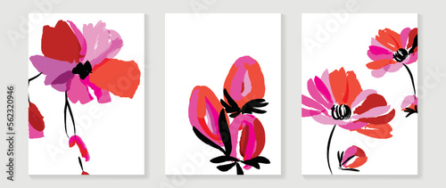 Abstract floral and botanical watercolor wall art vector set. Botanical flower with vibrant watercolor painting template canvas. Minimal nature design for home decor, interior, poster, cover, banner. 