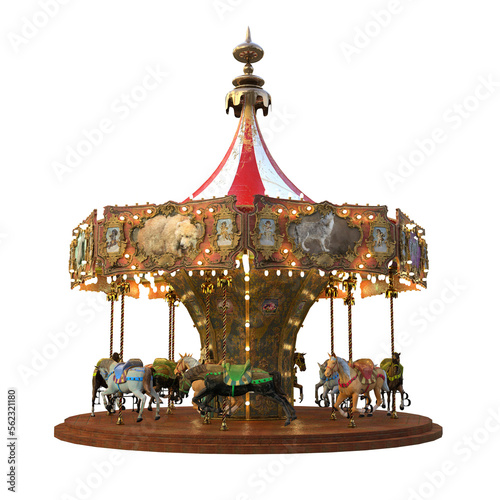 3d render antique carousel in the park photo