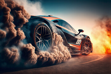 Wandcirkels Auto Driftende sportwagen op het circuit  © Atchariya63