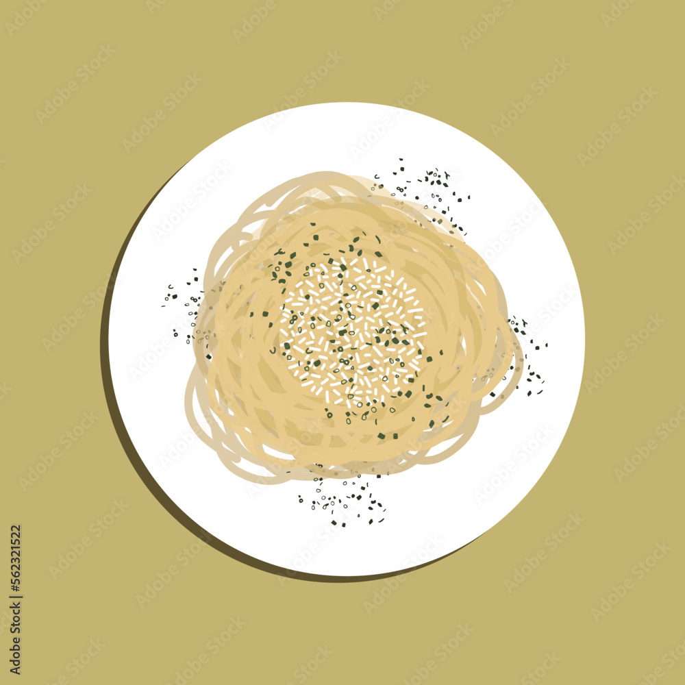 Food illustration, Roman pasta spaghetti with black pepper and cheese. Cacio e pepe. Recipes. Food illustration, Roman pasta spaghetti with black pepper and cheese. Cacio e pepe. Recipes.