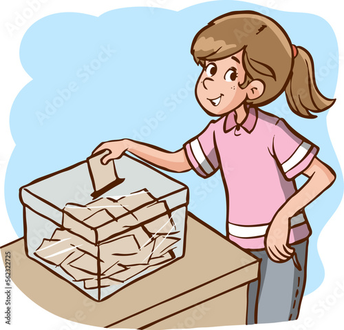 girl voting at the ballot box cartoon vector