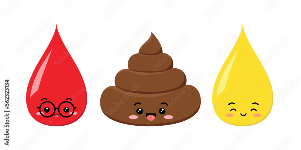 Poop urine and blood baby emoji cute smiling testing character cartoon