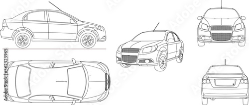 sketch vector illustration of a cute little car looking at various sides