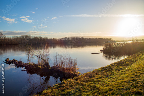 morning on a dam neary the danube river in lower austria