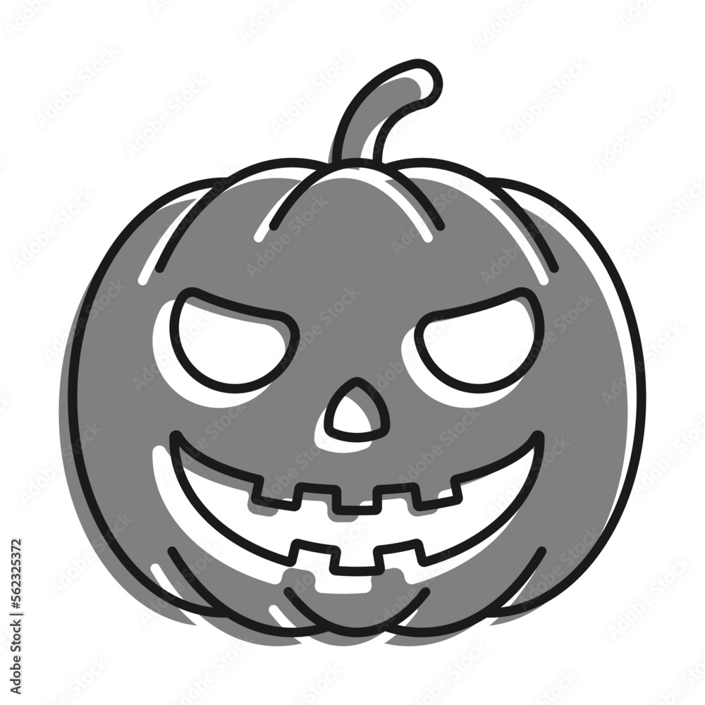 Linear filled with gray color icon. Spooky Pumpkin Fruit. Autumn Halloween Pumpkins. Simple black and white vector Isolated On white background Linear filled with gray color icon. Spooky Pumpkin Fruit. Autumn Halloween Pumpkins. Simple black and white vector Isolated On white background