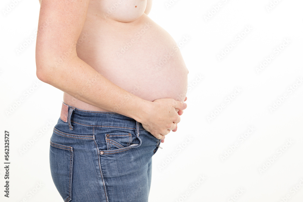 pregnant woman hands on belly on white background pregnant woman hands on belly on white background