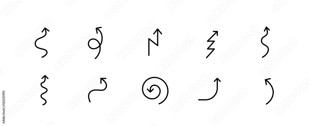 10 pixel perfect arrow icons. Doodle user interface. Set 2