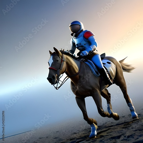 Foto astronaut riding a horse in space