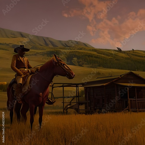 Fototapeta Cowboy and horse
