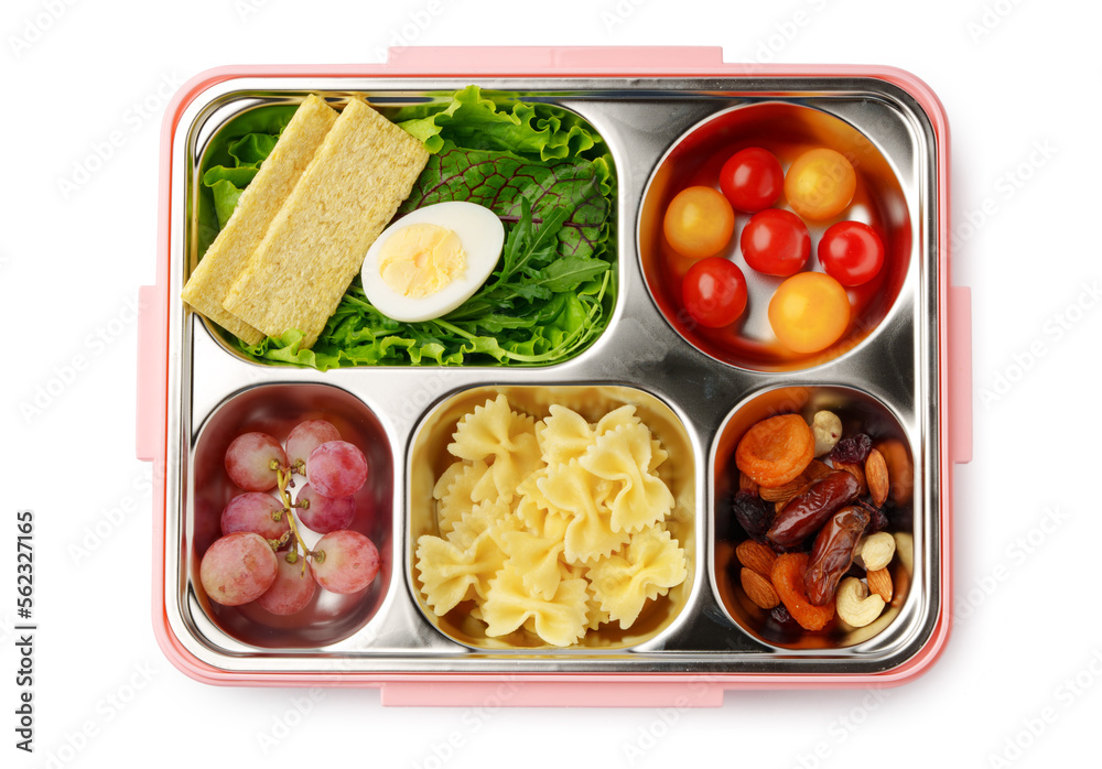 Healthy food delivery in take away box on white background Healthy food delivery in take away box on white background
