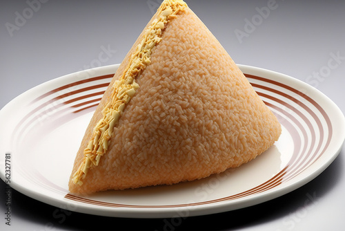 chicken and cooked rice. triangle shaped rice ball Japan's traditional food. Generative AI photo