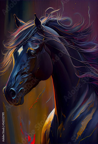 Generative Ai, Art painting style of horse in the rain