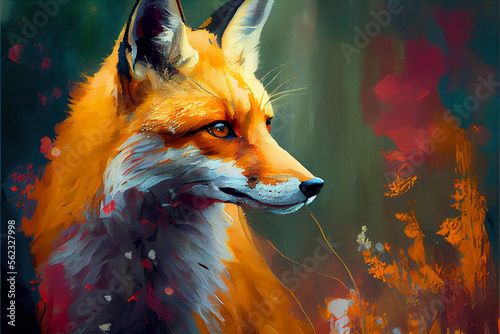 Generative Ai, Art painting style of a red fox in the woods photo