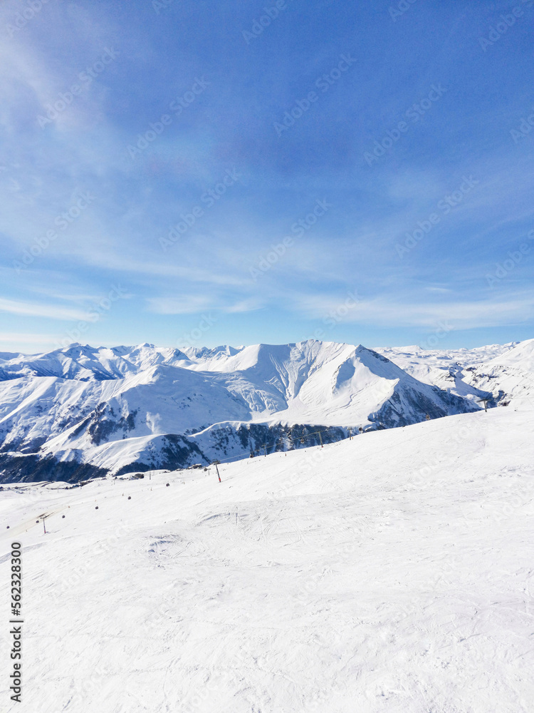 Ski resort. View of snowy slope and years. Winter recreation. Gudauri Georgia