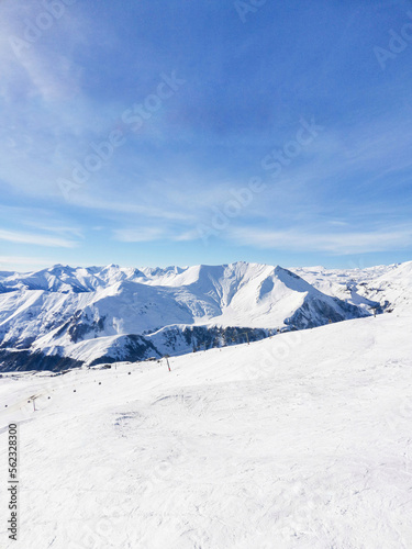 Ski resort. View of snowy slope and years. Winter recreation. Gudauri Georgia