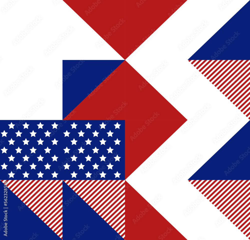 Abstract pattern, background of geometric shapes with space for text. USA colors. Happy President's Day. Template for background, invitations, greetings, web. Abstract pattern, background of geometric shapes with space for text. USA colors. Happy President's Day. Template for background, invitations, greetings, web.