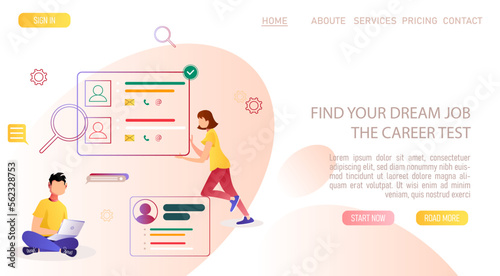 We are hiring banner. Find the right person for the job concept. Hiring and recruiting new employees. Flat vector design